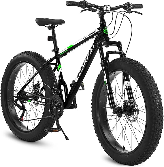 20/24/26 inch Fat Tire Mountain Bike for Teen and Adult, Outdoor Cycling Bike with Muti-speeds for Boys Girls, High Carbon Steel Frame, Dual Disc Brake, Wide Tires, Suspension, Anti-Slip Bikes