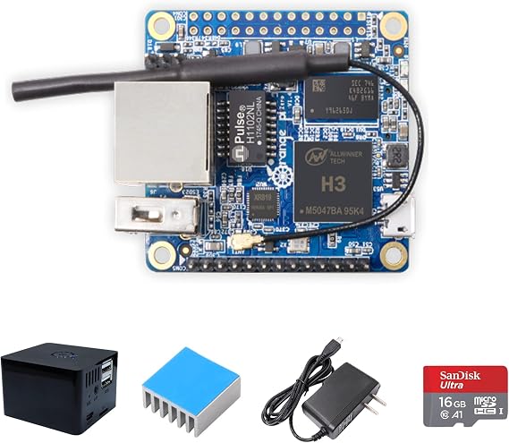 Orange Pi Zero 512MB Developed Board, H2+ Quad-Core Open-Source Single Mini Single Board Computer 512MB ram, Zero+Case+Heat Sink+Power+16G SD