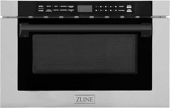 ZLINE Autograph Edition 24" 1.2 cu. ft. Built-in Microwave Drawer with a Traditional Handle in Stainless Steel and Matte Black Accents