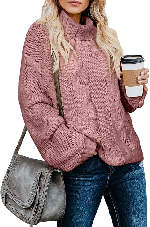 Dokotoo Womens Winter Fall Turtleneck Cable Knit Chunky Sweaters Pullover | Winter Tops,Elegant,High Neck,Long Sleeve,Outerwear,Cozy,Trendy Clothes