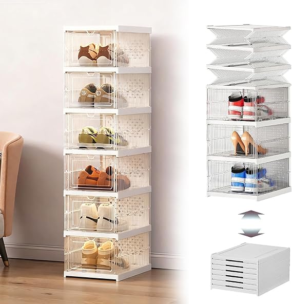 Clear Stackable Shoe Storage Box, 6-Tier, Maximum Size 14