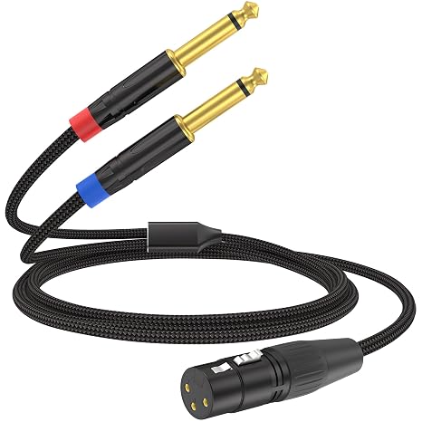 6FT XLR Female to Dual 1/4 inch TS Y Splitter Cable, Dual Shielded Braided Mic Audio Adapter Cord, Balanced XLR to 2 Mono TS 6.35mm Jack for Mixer, Speaker, Audio Interface, Studio & Live Performance