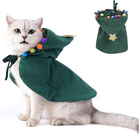 Cat Costume Christmas Dog Clothes, Winter Warm Soft Polar Fleece Pet Hoodie Xmas Cloak Dog Cape Cat Cloak Hooded Adjustable Christmas Pet Coat,for Cats and Small Dog