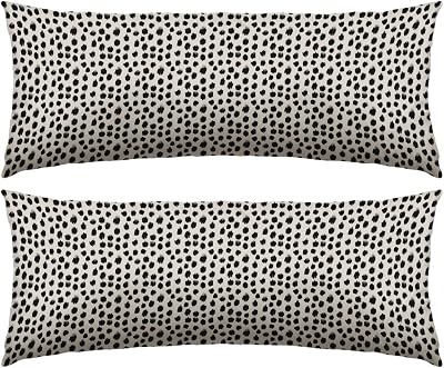Polka Dot Pillow Cover 14x36 Set of 2, Black Cream White Lumbar Throw Pillow Boho Design Brush Strokes Long Decorative Outdoor Pillowcase Rectangle Cushion Case Decor for Home Sofa Couch Bed