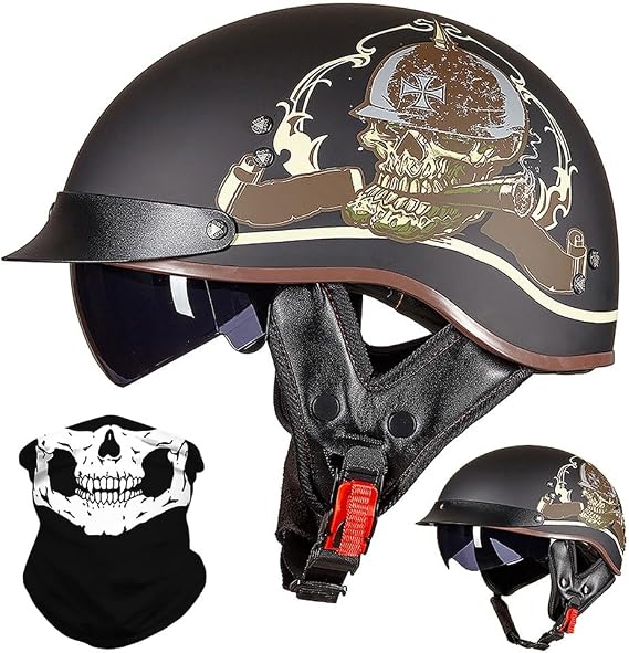 German Style Vintage Motorcycle Jet Helmet, ECE Approved Open Face Motorbike Helmet, Retro Half Helmet, with Sun Visor and Removable inner, for Adult Men Women M~XXL