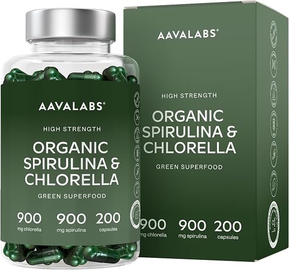 Espirulina y Chlorella Orgánica – 200 Cápsulas de Spirulina y Chlorella