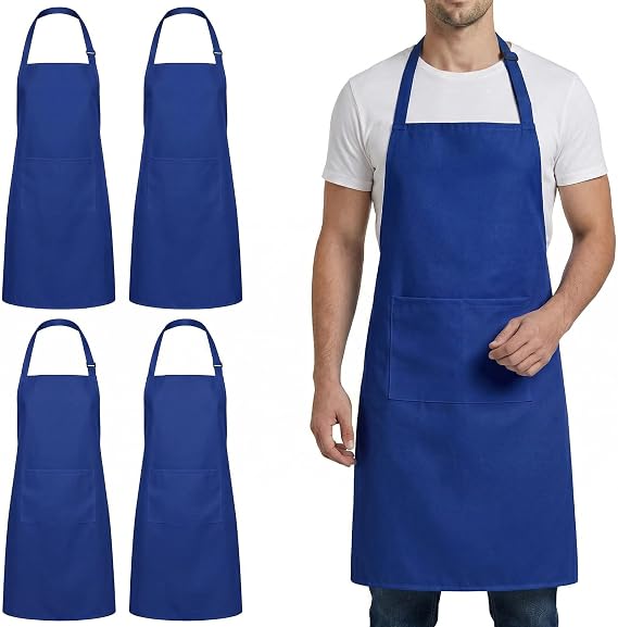 4 Pack Chef Aprons, Waterproof Polyester Kitchen Apron, Blue