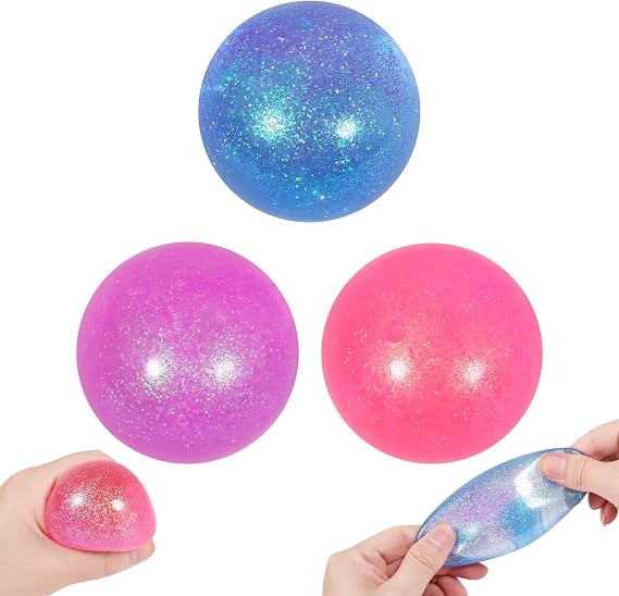 2.4in Sugar Ball, Stress Ball Squeeze Ball Glitter 2.4" Slow Rise Squishy Stress Relief Balls (3pcs-A)