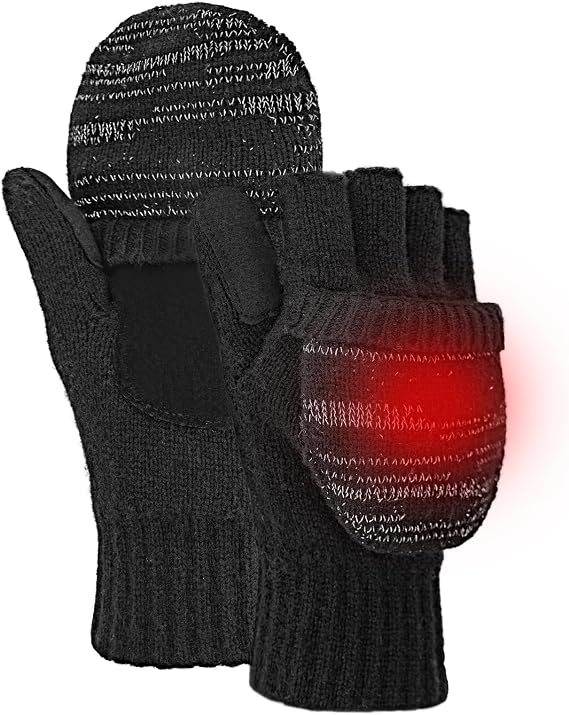 Flip Wool Winter Fingerless Gloves for Women Men Cold Weather