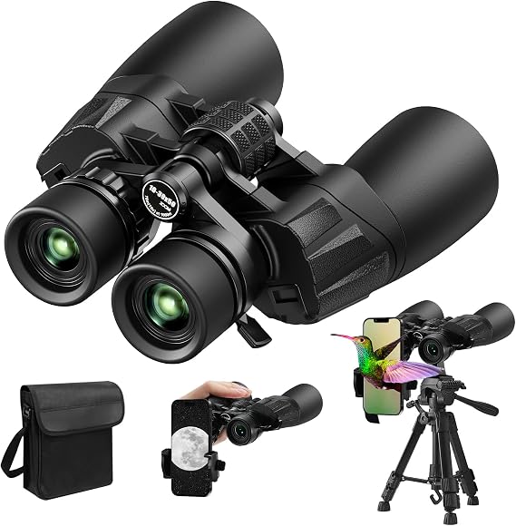 10-30x50 Zoom Binoculars with Tripod & Phone Adapter High Power Binoculars for Adults with BAK4 Prism & FMC Lens, Waterproof, Low Light Vision for Bird Watching, Stargazing, Travel, Sports