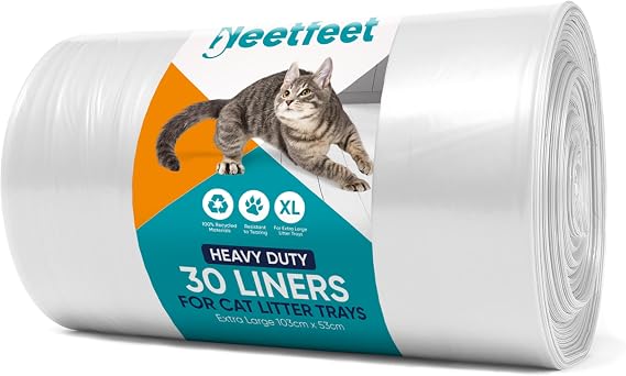 30 Extra Large Cat Litter Tray Liners on a Roll Scratch Resistant and Leak Proof Cat Litter Plastic Bags Litter Tray Bags, 103x53cm