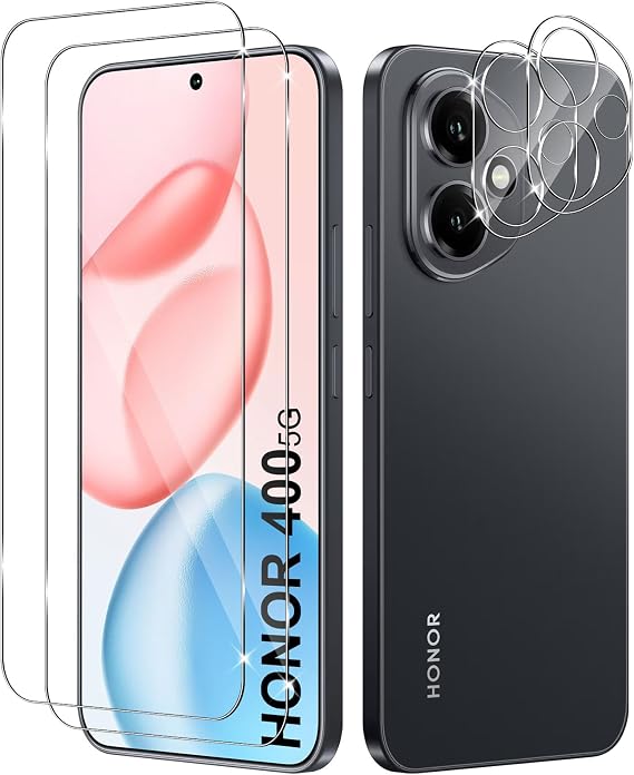 Screen Protector for Honor 400 5G, 2 Pack Tempered Glass with 2 Camera Protection, 9H Hardness Protective Glass Film HD Clear