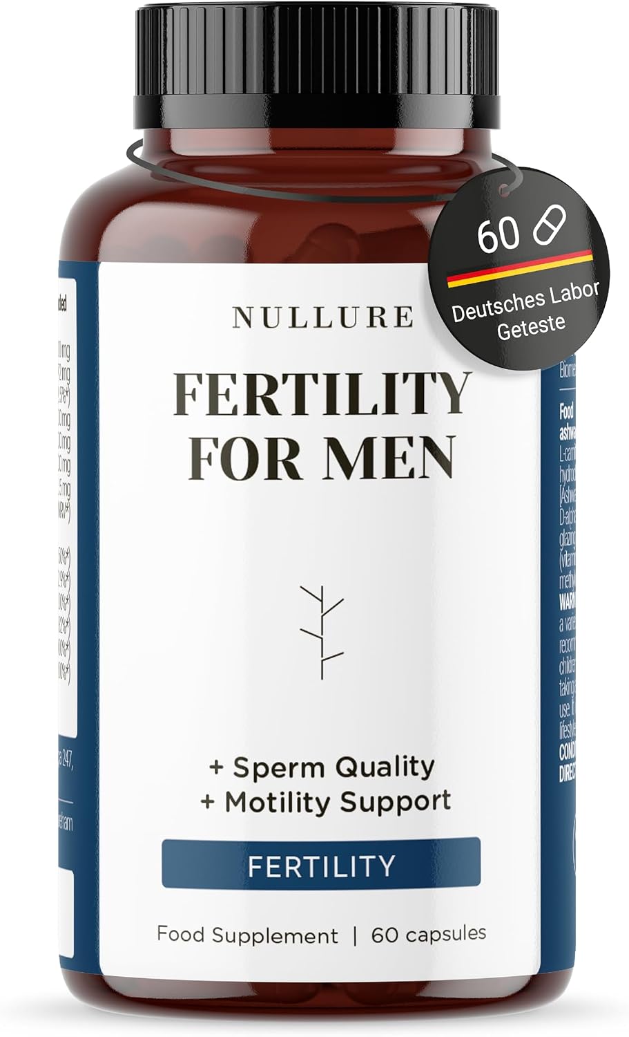 Nullure Fertility Man Independently Tested L-Carnitine + CoQ10 + L-Arginine + Zinc Vegan & No Additives Desire for Men Fertility for Men 60 Pieces 1 Month Made in Barcelona