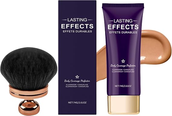 Beauty Body Coverage Perfector, All over Complexion Perfector with Brush, Waterproof Tattoo Cover Up Makeup, Long-Lasting Natural Gloss Body Concealer (Deep-with brush, 74g)