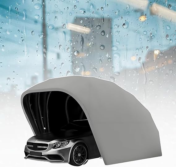 Portable Foldable Car Garage Shelter, Best Semi Automatic Retractable Cover Canopy Awning, Heavy Duty Waterproof Carport Outdoor All Weather Storage, Space-Saving Mobile