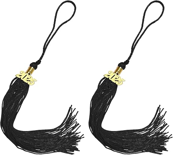 2Pcs Graduation Tassels with 2025 Gold Charm for 2025 Graduation Ceremonies Accessories (Black)