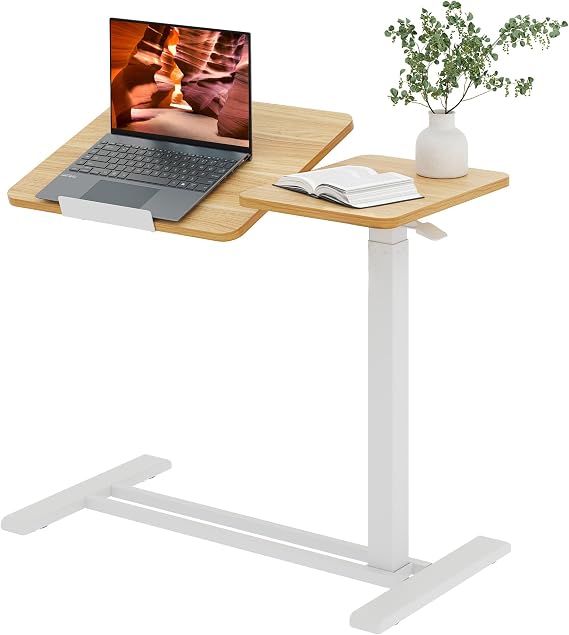 32''Large Pneumatic Overbed Tilting Bedside Table,Desk with Wheels