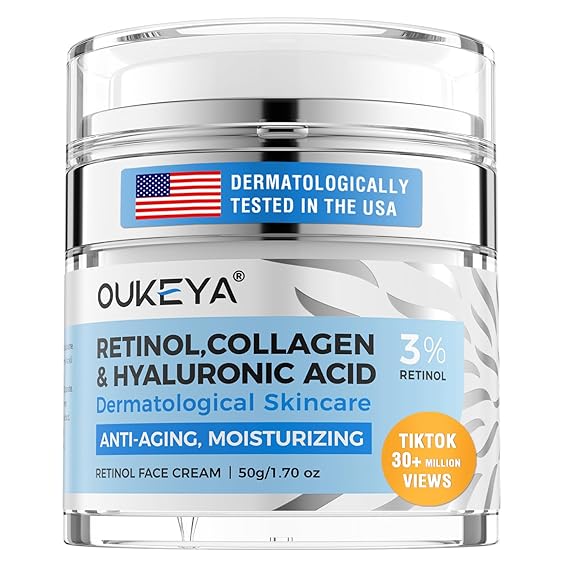 OUKEYA Retinol Cream for Face,Wrinkle for Women, Anti-Aging Moisturizer, Neck Firming & Decollete, Moisturizer Face Cream, Day Night with 5% Hyaluronic Acid