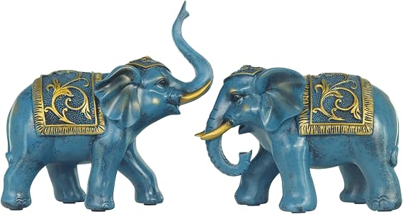 Set of 2 Thai Elephant Figurines 17H Resin Feng Shui Lucky Decor