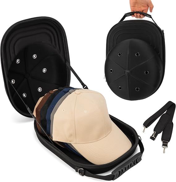 Hard Hat Travel Case for Baseball Caps, Hat Carrier Organizer for 6 Caps