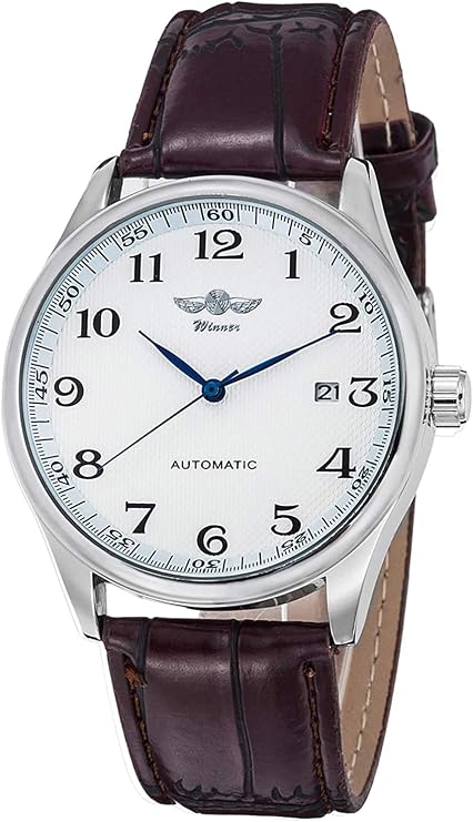 Gute Men's Mechanical Watch, White Dial, Blue Hands, PU Band