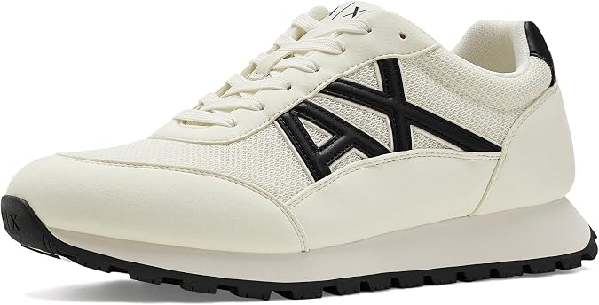Armani Exchange Men's Drop Sneaker, Off White/Black, 13