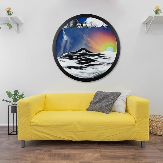 Heuanpte 17.3" Moving Sand Art Wall Decor, Wall Mounted Flow Sand Painting Sand Wall Art Wall Hanging Art 3D Deep Sea Dynamic Sand Art Decorative Sand Painting for Home Office Bedroom Wall Sculptures