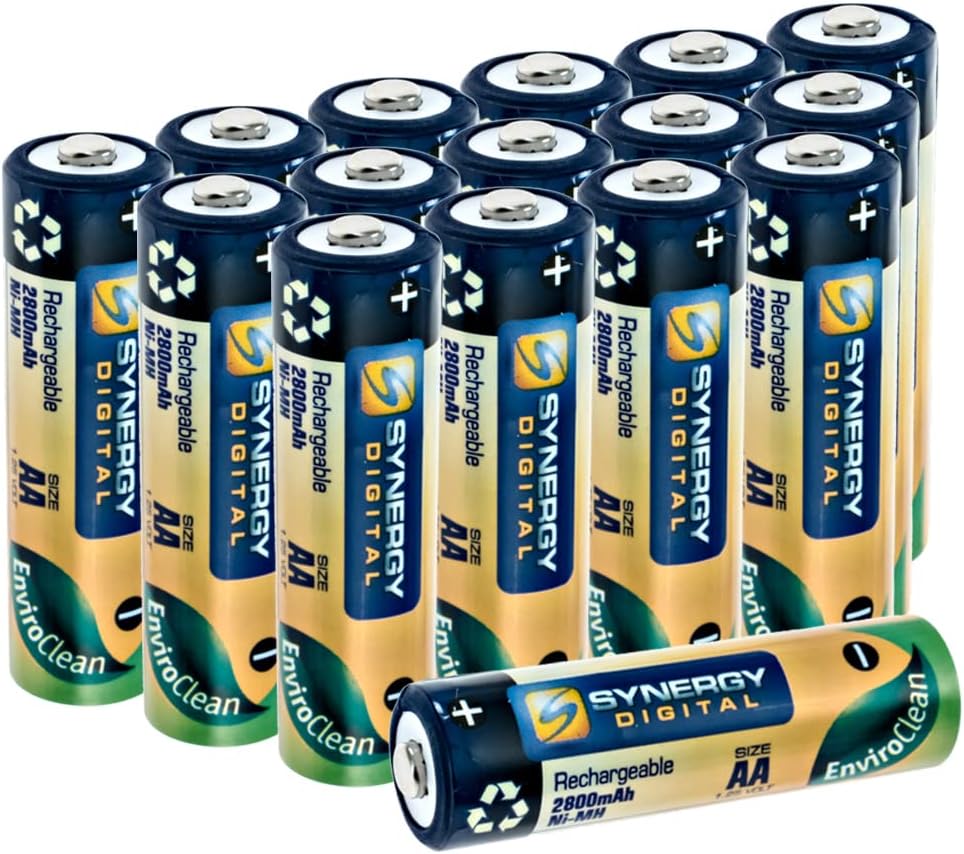 Synergy Digital Camera Batteries, Compatible with Kodak Pixpro FZ45 Digital Camera, Ni-MH, 1.25V, 2800mAh, Combo-Pack Includes: 16 x AA Rechargeable Batteries