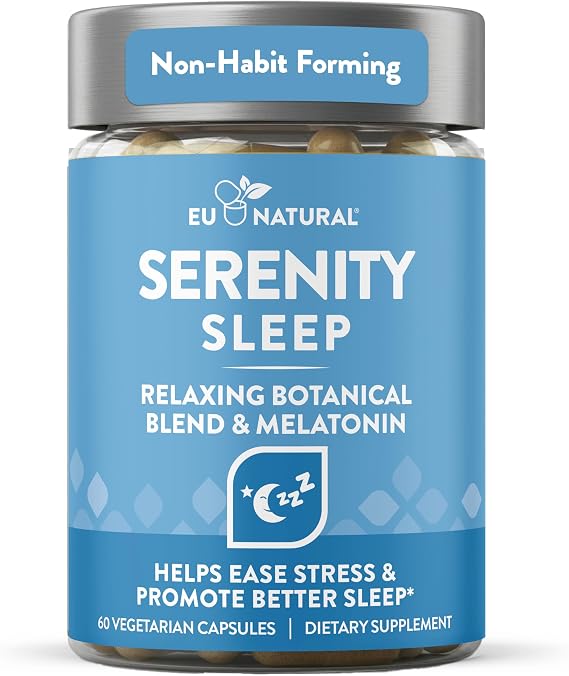 Serenity Sleep Natural Sleep Aid - Potent Blend of Magnesium, Valerian Root and Melatonin - Natural Sleep Aid - Non-Habit-Forming Way to Relax and Get a Good Nights Sleep - 60 Vegan Soft Caps