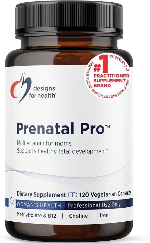 Designs for Health Prenatal Pro Methylated Multivitamin for Women - Prenatal Vitamins with Iron, A, D, E + Vitamin K with Methylated Folate, Calcium Magnesium Zinc for Nursing + Postpartum (120 Caps) | Prenatal + Postnatal Vitamins with Iron, A, D, K, Methylated Folate and Calcium Magnesium Zinc for Nursing + Postpartum