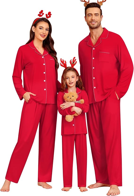 SWOMOG Family Christmas Pajamas Set Party Holiday Sleepwear Long Sleeve Button-Down Loungewear Set