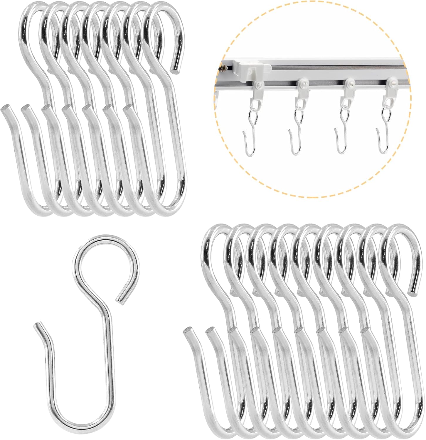 30Pcs Curtain Track Hooks, Stainless Steel Small Curtain Hooks S Shaped Metal Curtain Wire Hooks for Ceiling Curtain Drape, Pin-On Drapery