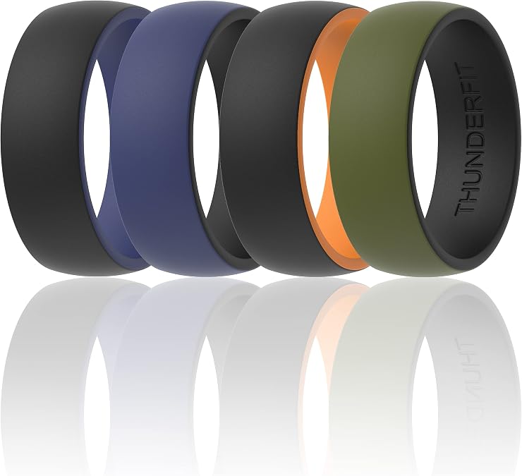 ThunderFit Silicone Wedding Rings for Men, 2 Layers Round Rubber Engagement Bands 8.7mm Wide 2mm Thick - 1/4/7/10 Variety Multipack