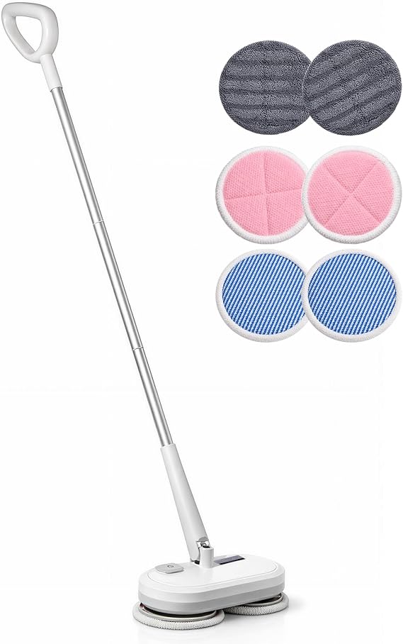 Cordless Electric Spin Mop with 220 RPM High Speed Motor for Hardwood Tile Laminate and Vinyl Floors with 6 Gray Pads