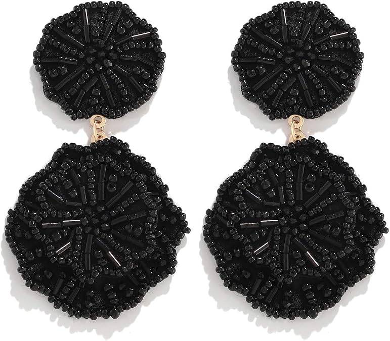 Statement Beaded Drop Earrings for Women Layered Bead Dangle Earrings