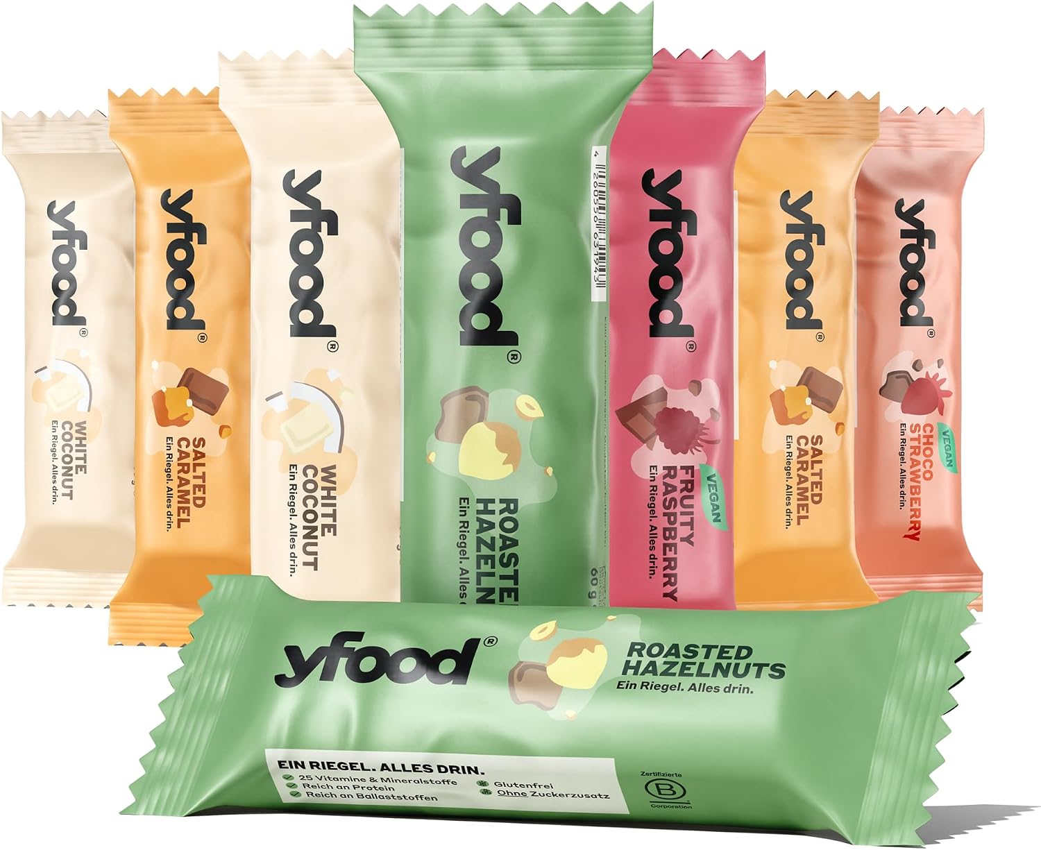 yfood bars Tasting package with 5 different flavors 8 bars, delicious bar for on the go, up to 14 g protein, 25 vitamins and minerals, 8 x 60 g