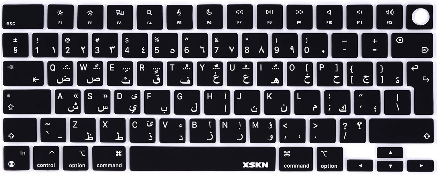 XSKN Arabic Black EU Version Silicone Keyboard Cover Skin for 2022 2023 2024 Apple M2 M3 Chip MacBook Air 13.6 inch (A2681 A3113) 15.3 inch (A2941 A3114) with Touch ID