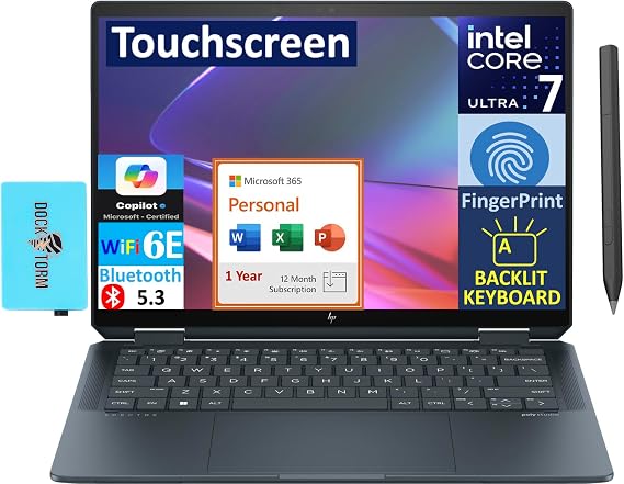 HP Spectre x360 AI Powered 2-in-1 Laptop 14.0" Touchscreen OLED 2.8K Display (Intel Ultra 7-155H, 32GB LPDDR5X, 512GB PCIe SSD, Active Pen, Win 11 Pro) w/MS 365 Personal, DKZ USB Port Expander