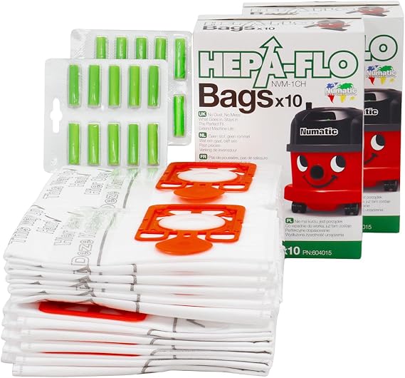 GENUINE Numatic Henry Hetty Hepa-Flo SMS Dust (20 Bags + 20 Fresheners) NVM-1CH for Henry Hetty James NRV200 NVR225 RSV200 Series 604015 Dust Vacuum