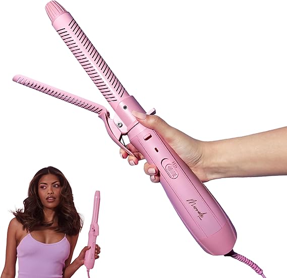 Mermade Hair Aircurl Curling Iron - 1.25 Inch Ceramic Barrel with Clamp, Hair Curler for Long, Medium, Short Hair, Ionic Technology, Lower Heat Temperatures for Healthier Hair Styling - 1.25", Pink