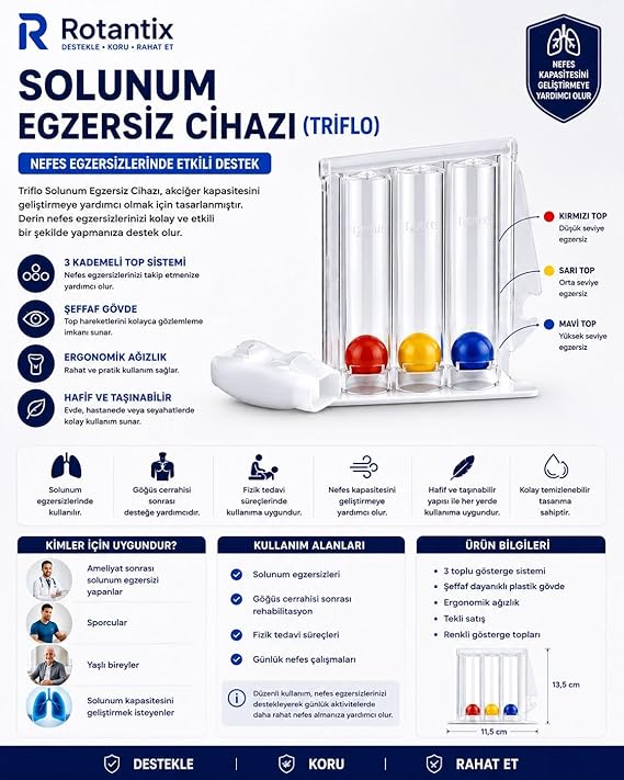 Triflo Solunum Egzersiz Cihazı Yüksek Kalite Nefes Egzersiz Aparatı