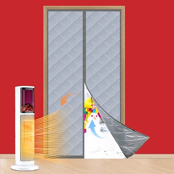 Thermal Insulated Magnetic Door Curtain (Fits Door Opening 32 x 78 in, Actual Curtain Size 34 x 80 in) Thicker Cotton Insulation, Weatherproof, Windproof, Soundproof, Keeps Cold Out for Winter
