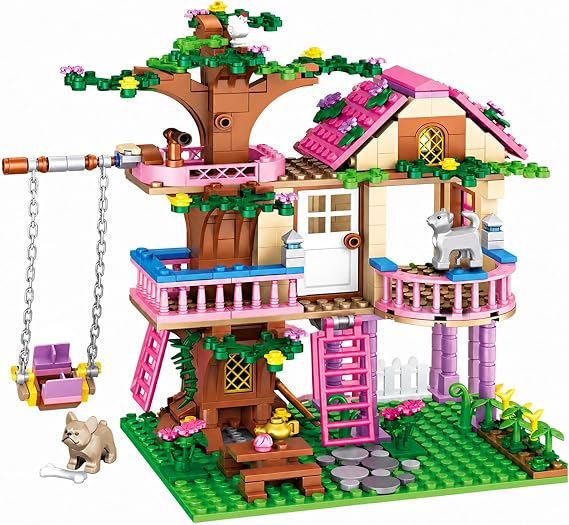 CSNRHG Tree House Building Set Multi Level Forest House Swing Animal Figure | Display Model for Home Decor and Creative Building with Balcony Telescope Ladder Garden Scene Size