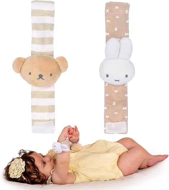 Kids Preferred Miffy Baby Wrist Rattle Set - Rattle Plush Heads, Easy On and Off Strap, Hook & Loop Closure, Embroidered Details, Ages 0 to 12 Months