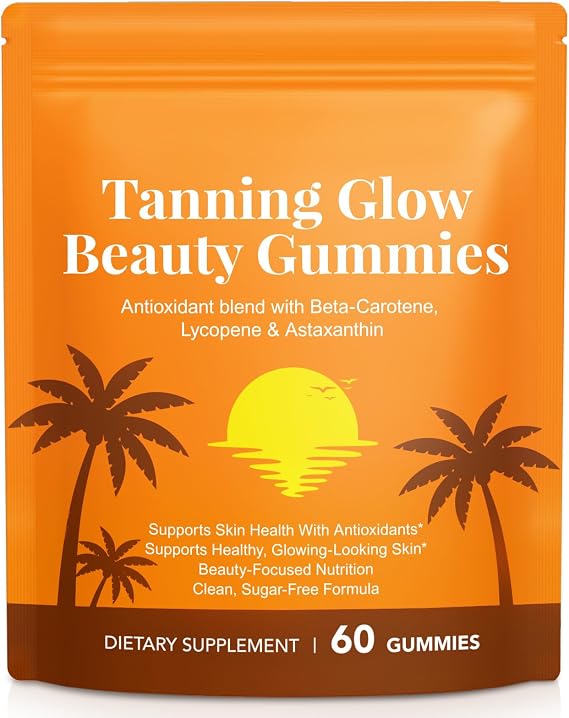 Tanning Gummies with Astaxanthin for Women, Sunless Tanning Gummies with Beta Carotene, Lycopene & Astaxanthin - 60 Count