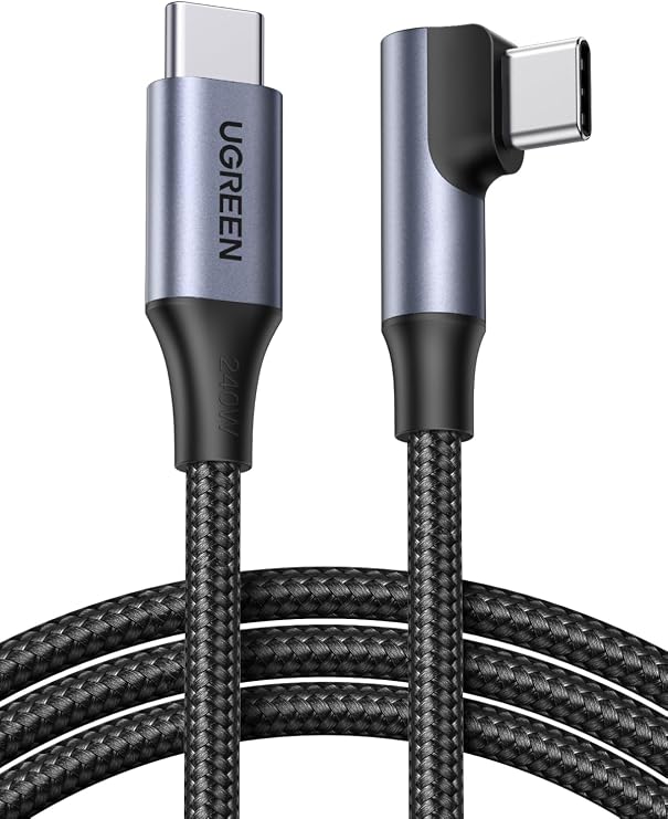 UGREEN USB C Cable, L-Shape, PD, 60W/3A, Fast Charging, Anti-disconnection, Nylon Braided, 6.6 ft 2 m