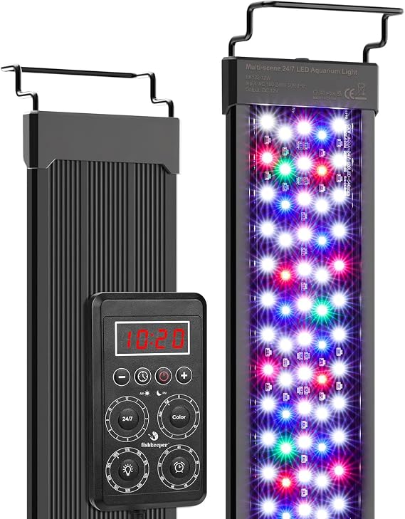 fishkeeper IP68 Intelligent Aquarium Lamp 24/7 Aquarium Lighting LED Vollspektrum Aquarium licht mit Ein-Knopf-Echtzeit-Sync & Speicherfunktion Programmierbar 9 Farben 10 Helligkeit 9 Timer [Energy Class E]