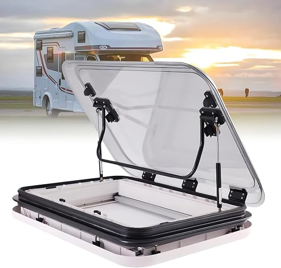 RV Skylight with LED Light, 500/700/800 x500 mm Cut Out, Double-Layer Hollow Acrylic Dome Cover with Net and Sunshade, Replacement for Camper Trailer Motorhome Roof Vent