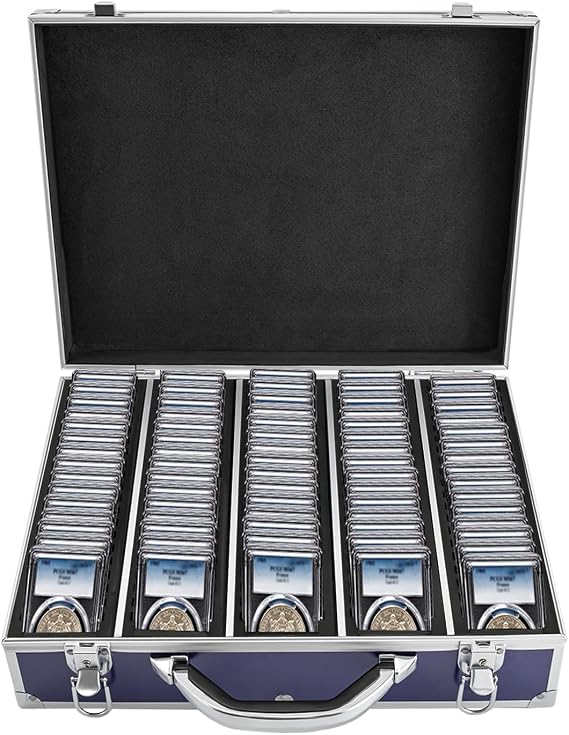 100 Graded Coin Case Aluminum Alloy Coin Slab Storage Box 5 Compartments Coin Holder Display Case with Keys Coin Storage Tray for PCGS NGC