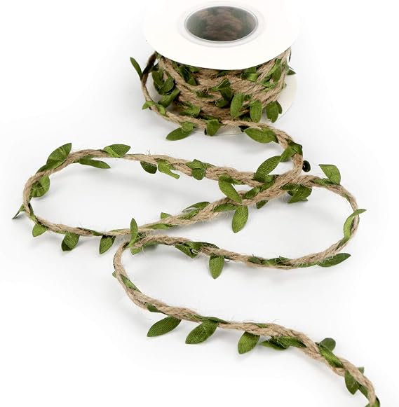 MEEDEE Natural Jute Twine Burlap String Leaf Twine with Twine Vine Green Leaves, 1" x 10 Yards, Perfect for Boho Baby Shower Party Jute Garland Wreath Decorative